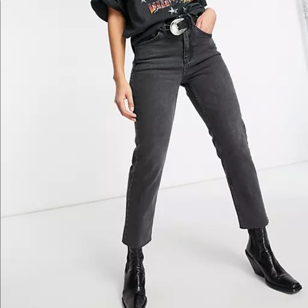 Topshop Raw Hem Washed Black Straight Jeans